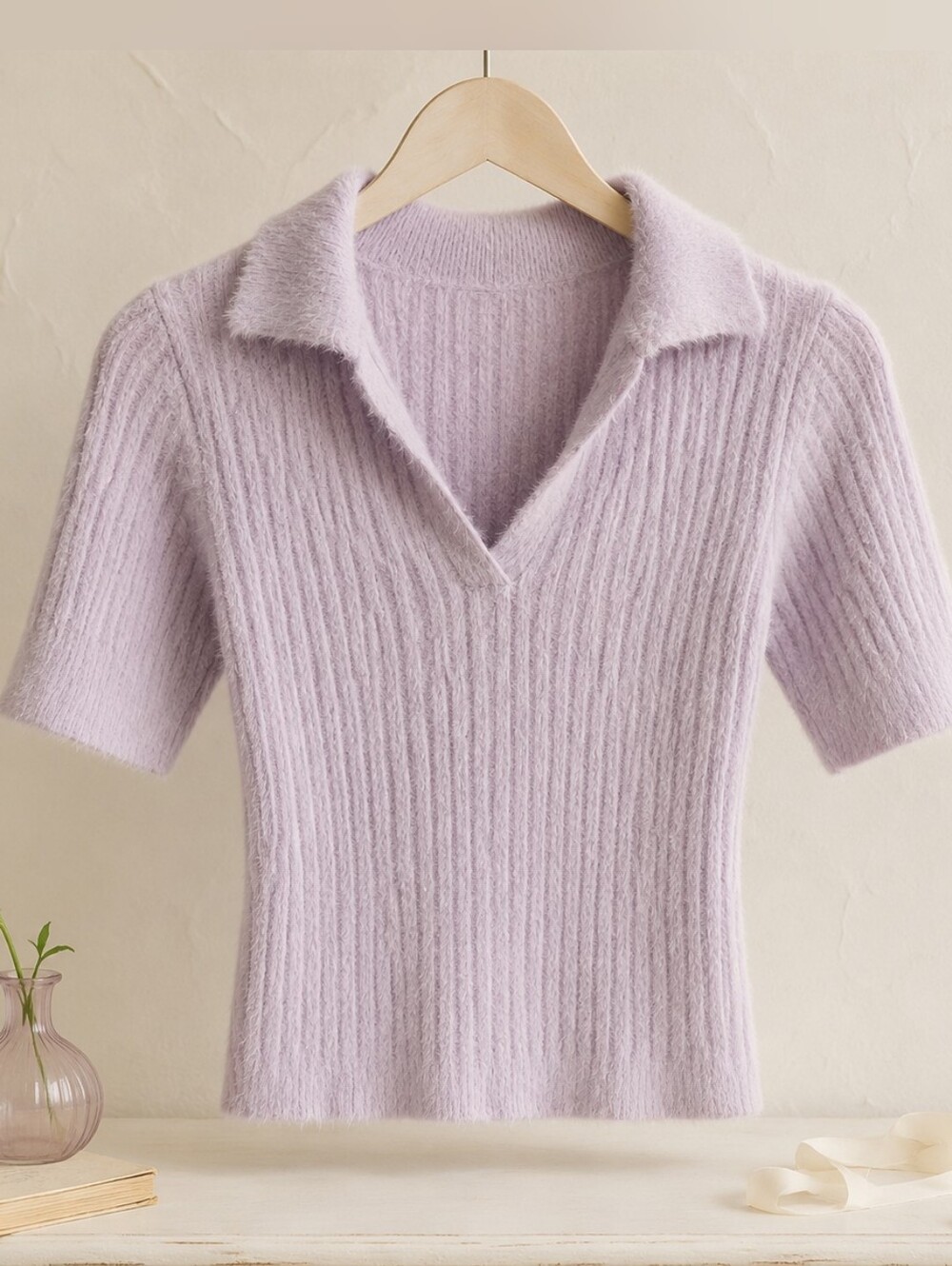 Bailey 44 Romantic Lilac Knit Elbow Sleeve V Neck Sweater Top